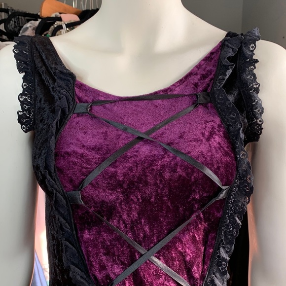 Set Top Skirt Dress Velvet GOTHIC Punk Lace Corset Halloween Small - Picture 7 of 12